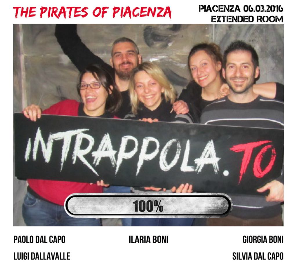 Il gruppo The Pirates of Piacenza è fuggito dalla nostra escape room Extended Room